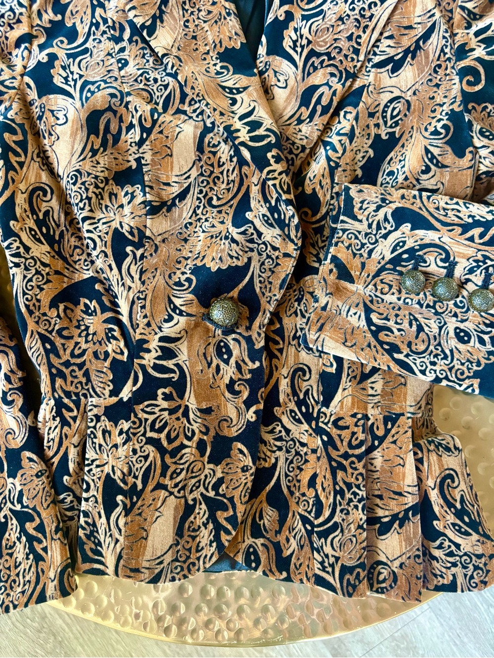 Vintage Georgiou Velvet Gold Metallic Floral Jacquard Fitted Peplum Blazer 8 - Picture 2 of 10